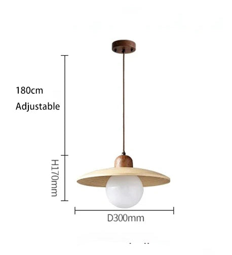 LuxRoyale Japandi Wooden Pendant Light - Circular Shade Warm Natural Wood