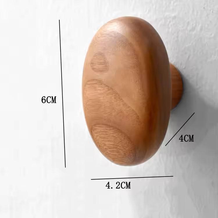 Luxora Wooden Wall Coat Hooks - 4pc Drill-Free Pebble Shape Hanger