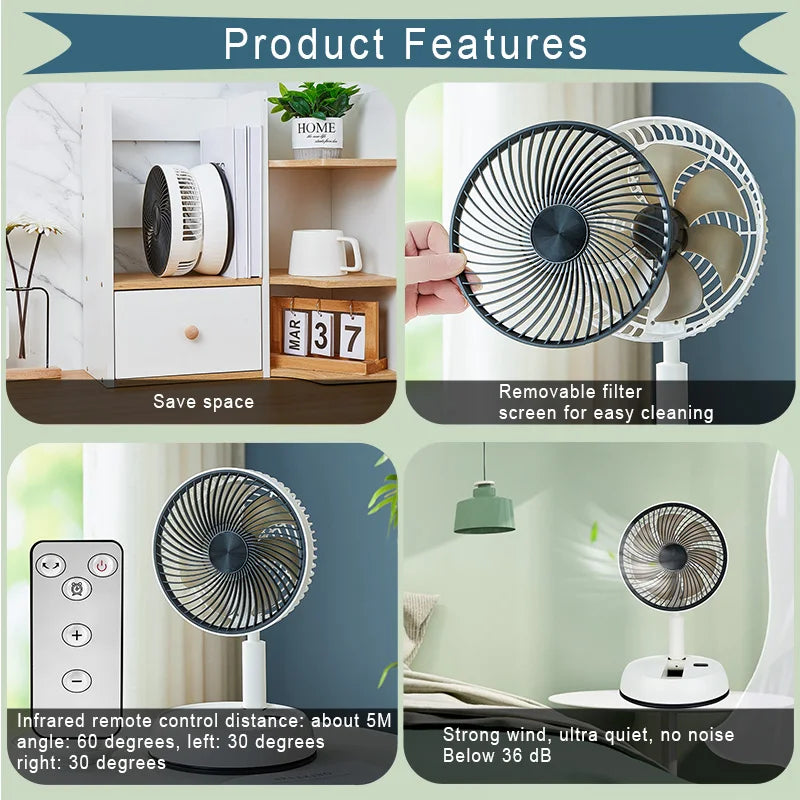Royallure Portable Folding Fan 6000mAh Rechargeable Silent Floor & Outdoor Use