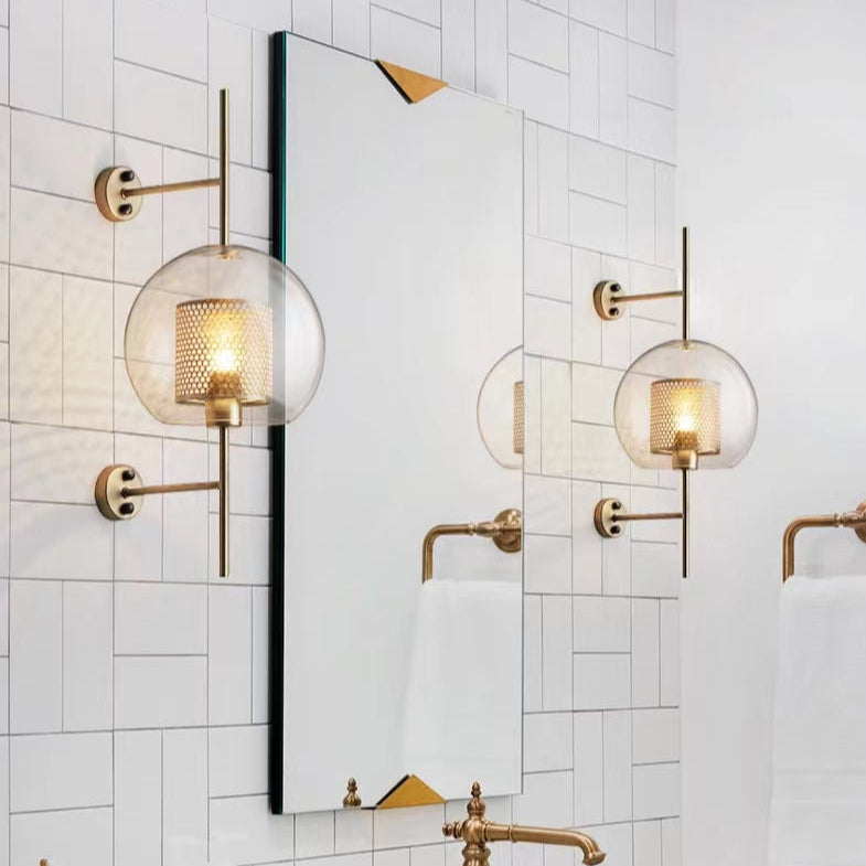 Rayvia Adriel - Modern Honeycomb Brass & Glass Wall Sconce