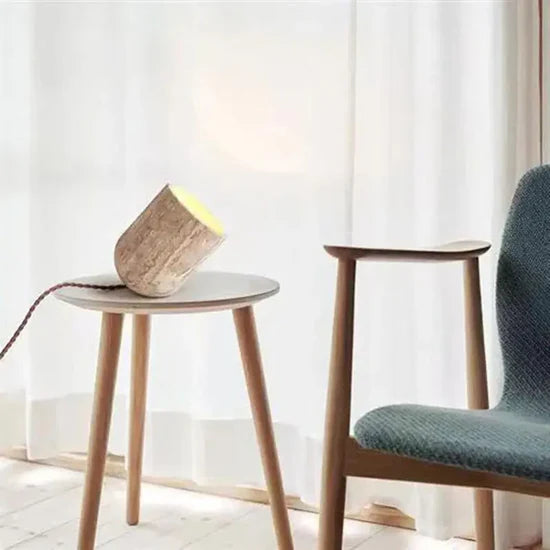 Royallure Modern Travertine Floor & Table Lamp Natural Stone Bedroom Lighting