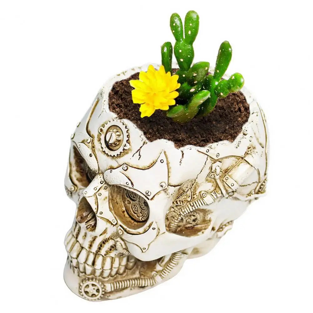 Royelux Halloween Punk Skull Vase Mechanical Style Black White Gold Silver Decor