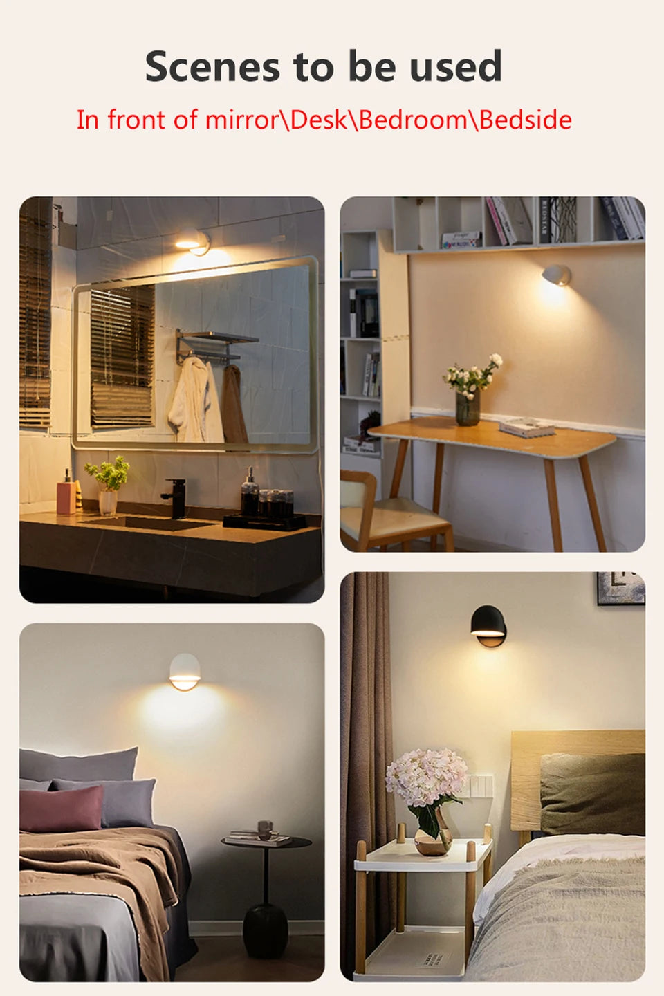 Royallure LED Indoor Wall Lamp 350° Rotatable with Touch Dimming Switch 9W
