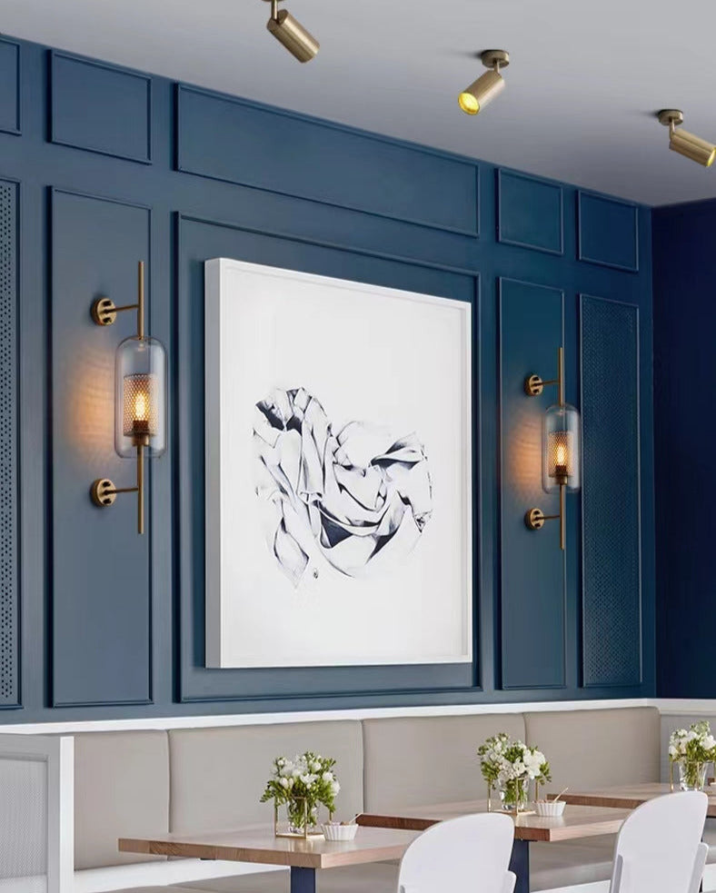 Rayvia Adriel - Modern Honeycomb Brass & Glass Wall Sconce
