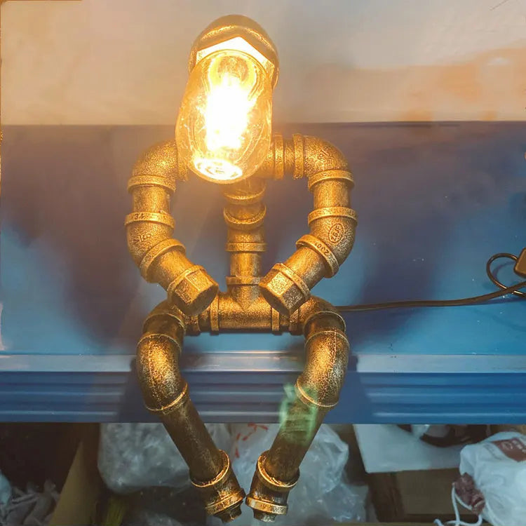 Royallure Steampunk Robot Pipe Table Lamp – Industrial Iron Sculpture with E27 Socket