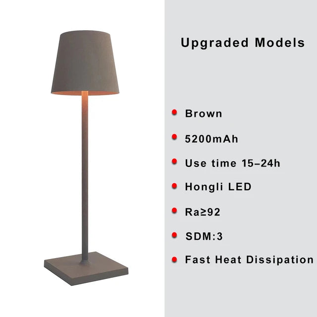 Cordless Lamp - USB Rechargeable Waterproof Table Lamp with Touch Switch - Brown