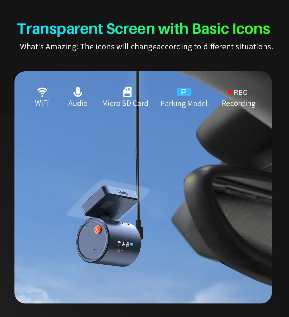 Royallure Mini Dash Cam with WiFi, Voice Control & 24H Parking Video Recorder