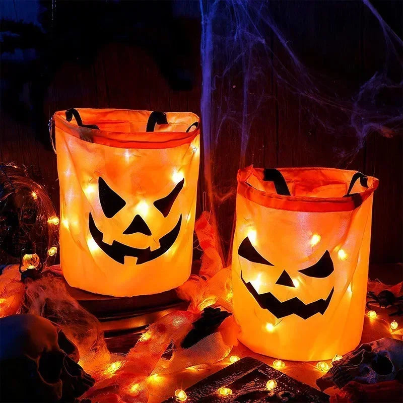 Lumora LED Light-Up Halloween Pumpkin Candy Tote Bag Trick or Treat Party Bucket