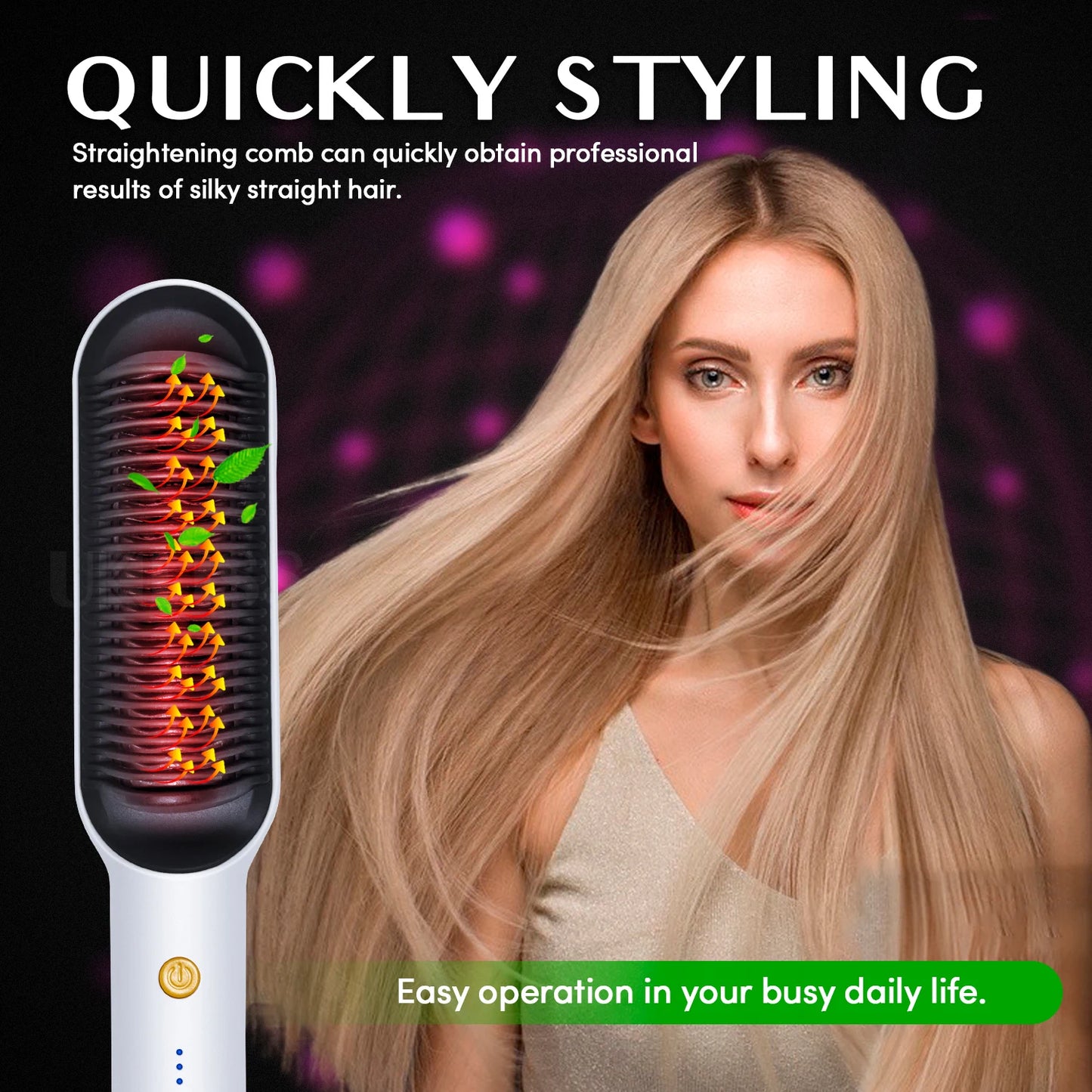 Royallure Professional Hair Straightening Brush with Adjustable Heat Settings for Shiny, Healthy Hair