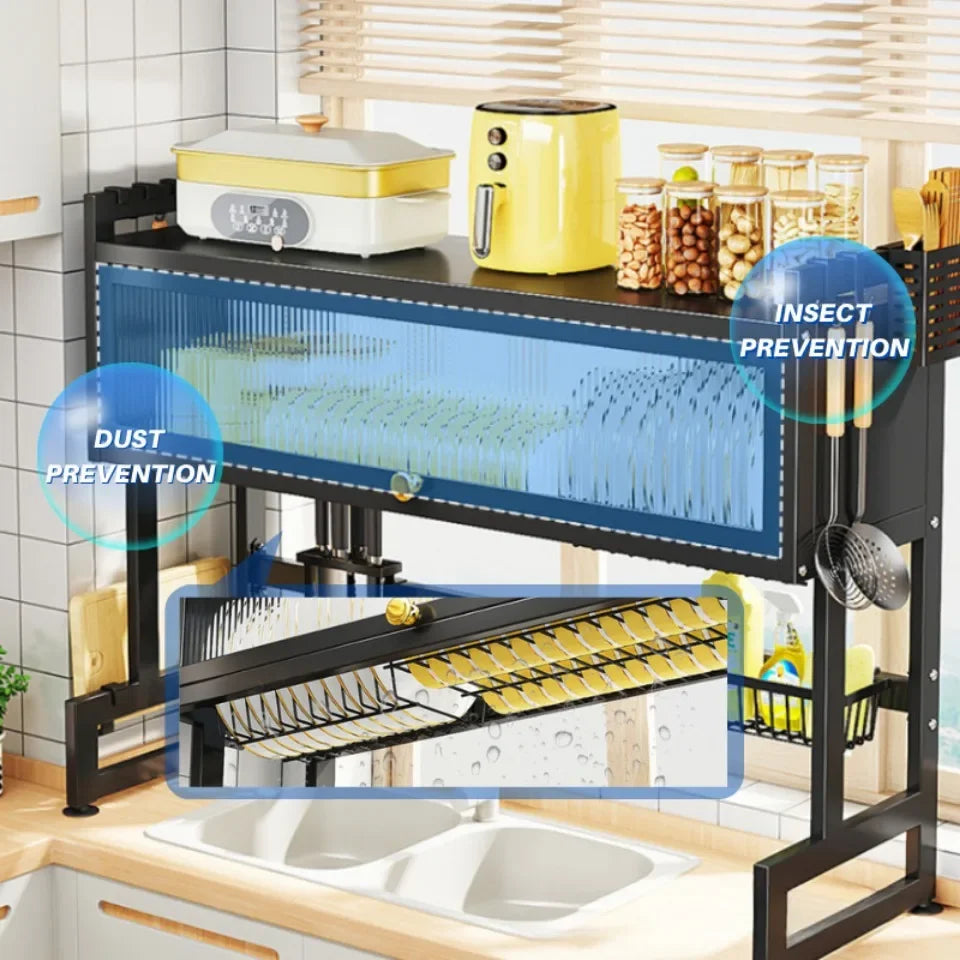 Royallure Adjustable Stainless Steel Dish Rack Cabinet Organizer for Kitchen Sink
