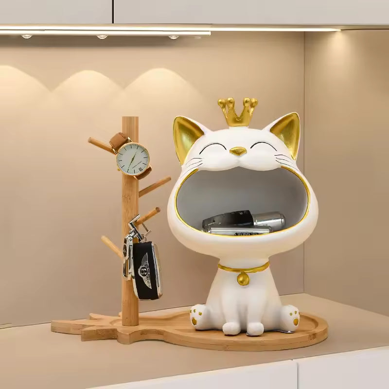 Royallure Lucky Cat Storage Jar – Figurine for Organizing Keys, Jewelry, and Coins