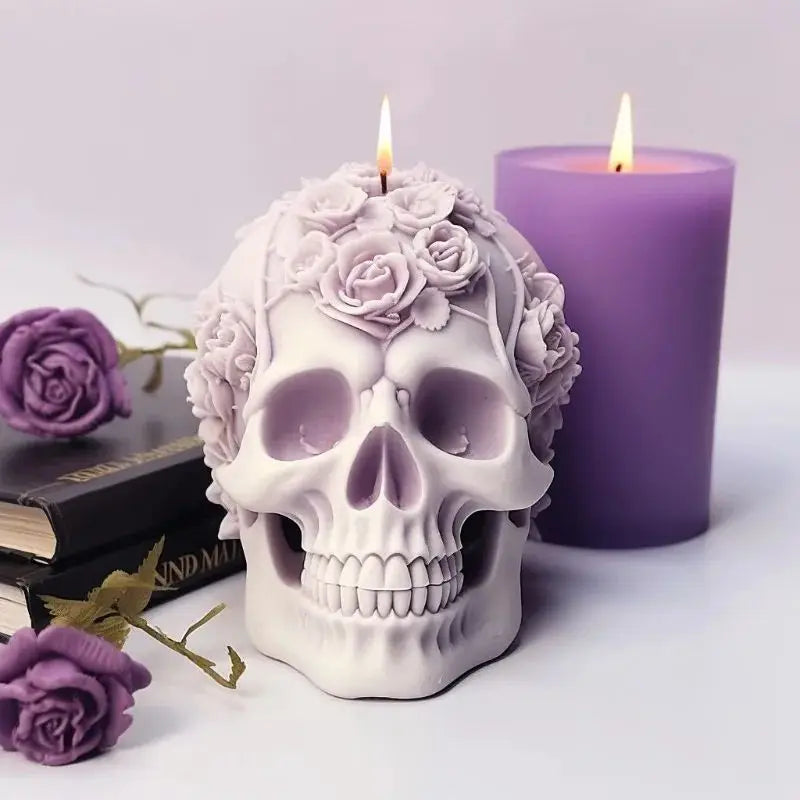 Lumora 3D Flower Skull Candle Silicone Mold Rose Resin Concrete Gypsum Mold