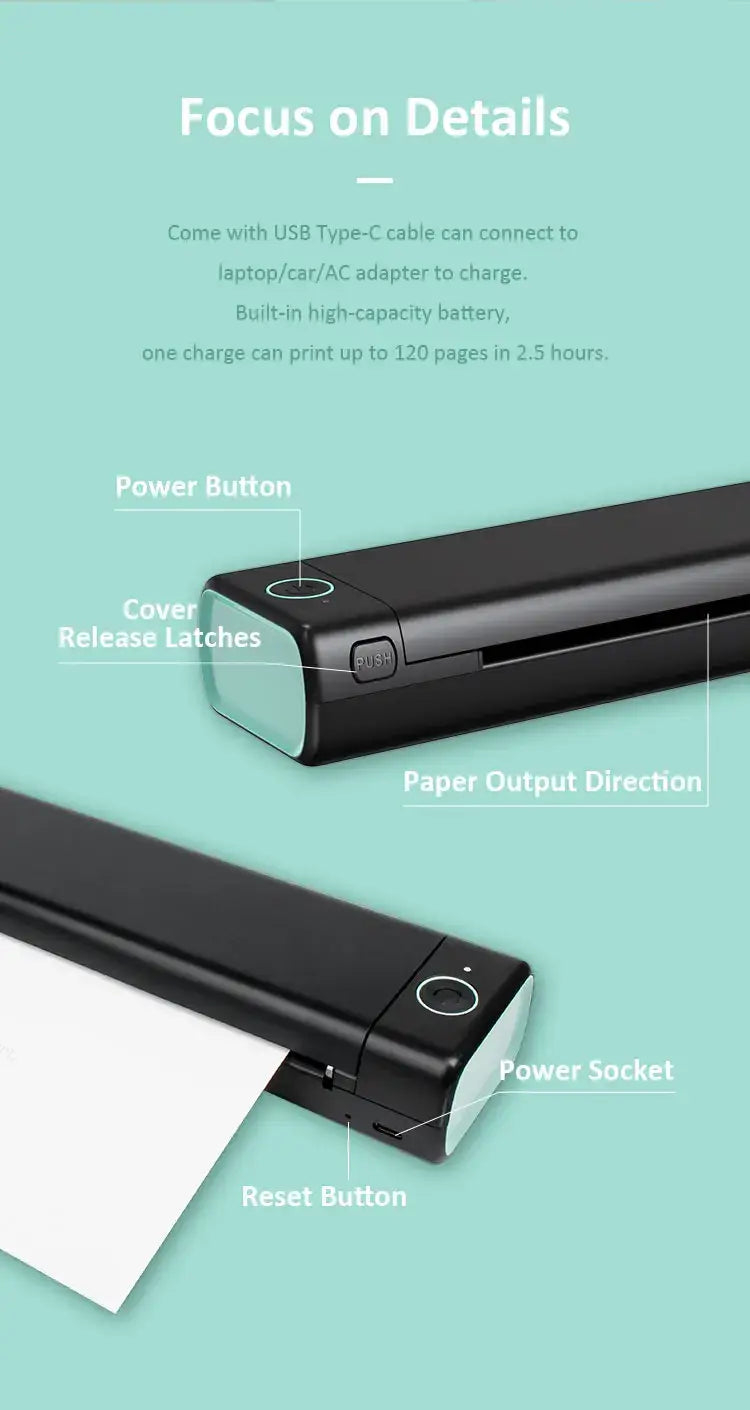 Royallure Pocket Thermal Printer – Compact Inkless, Bluetooth Print Anywhere