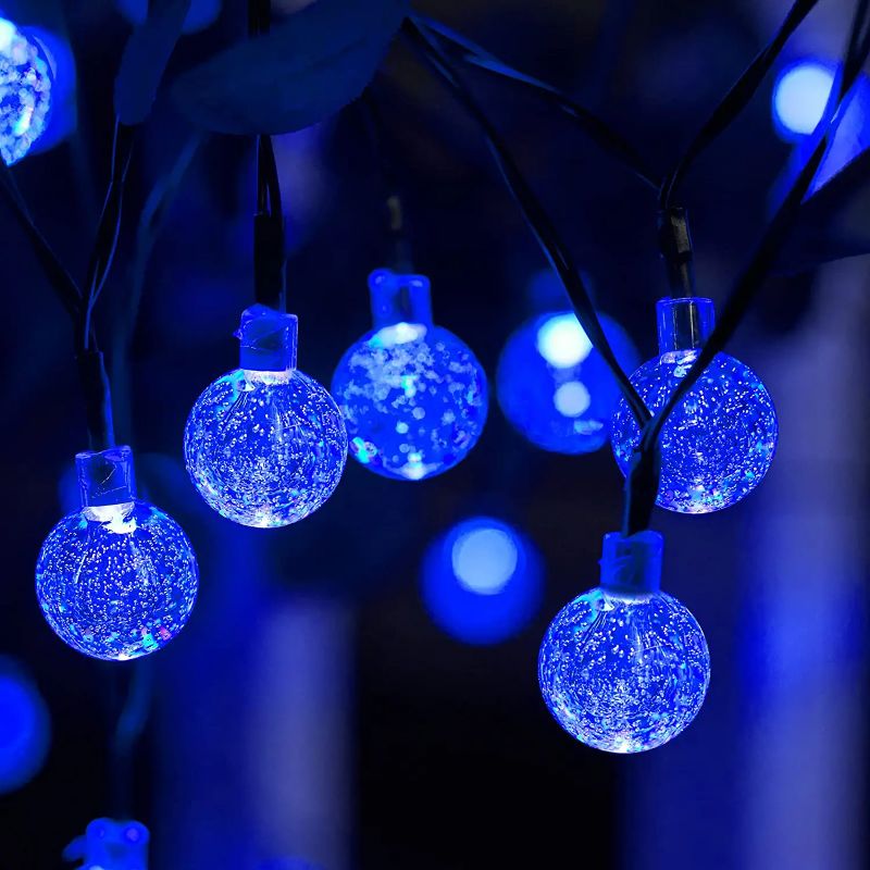 Solar Powered Waterproof Crystal Globe Lights – 35.6 ft Outdoor LED String Lights with 8 Modes (Perfect for Garden, Patio, Events) - Blue