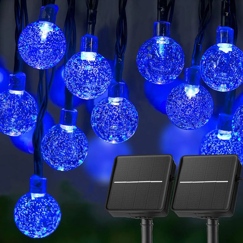 Solar Powered Waterproof Crystal Globe Lights – 35.6 ft Outdoor LED String Lights with 8 Modes (Perfect for Garden, Patio, Events) - Blue