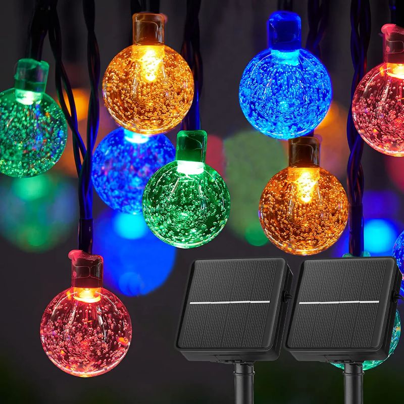 Solar Powered Waterproof Crystal Globe Lights – 35.6 ft Outdoor LED String Lights with 8 Modes (Perfect for Garden, Patio, Events) - Blue