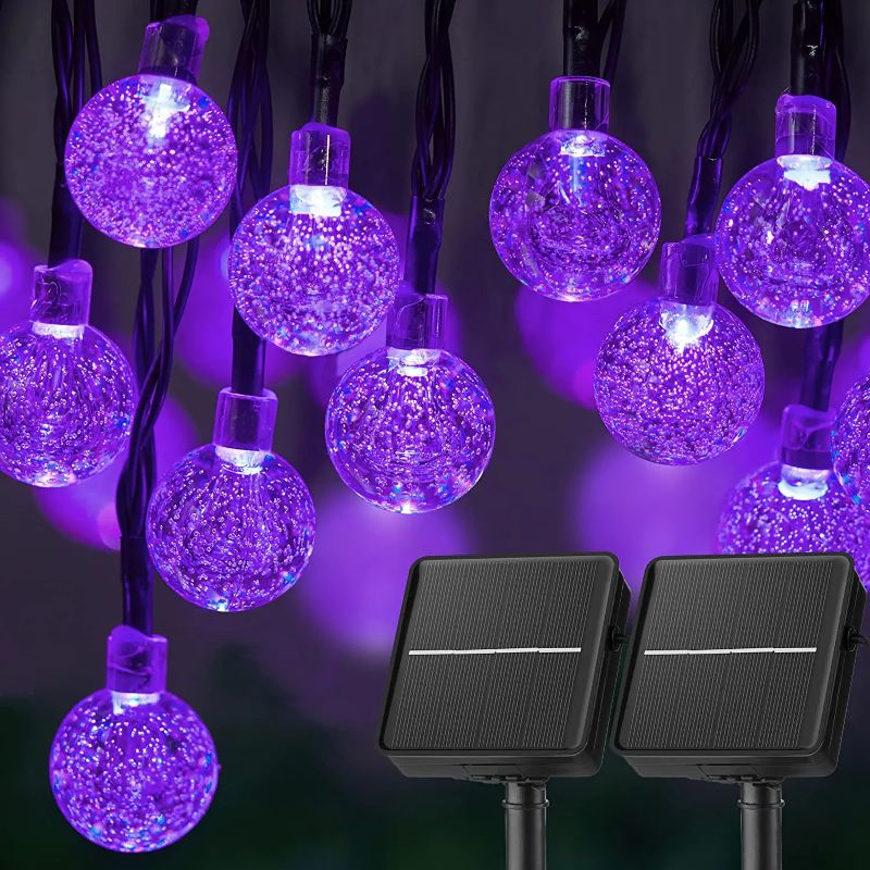 Solar Powered Waterproof Crystal Globe Lights – 35.6 ft Outdoor LED String Lights with 8 Modes (Perfect for Garden, Patio, Events) - Purple