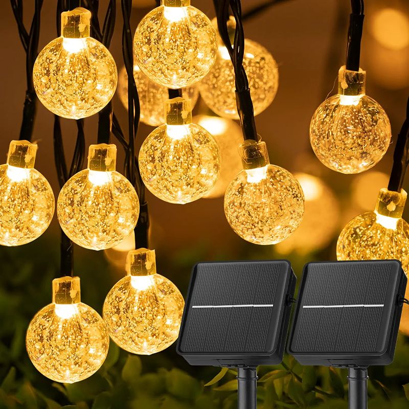 Solar Powered Waterproof Crystal Globe Lights – 35.6 ft Outdoor LED String Lights with 8 Modes (Perfect for Garden, Patio, Events) - Yellow