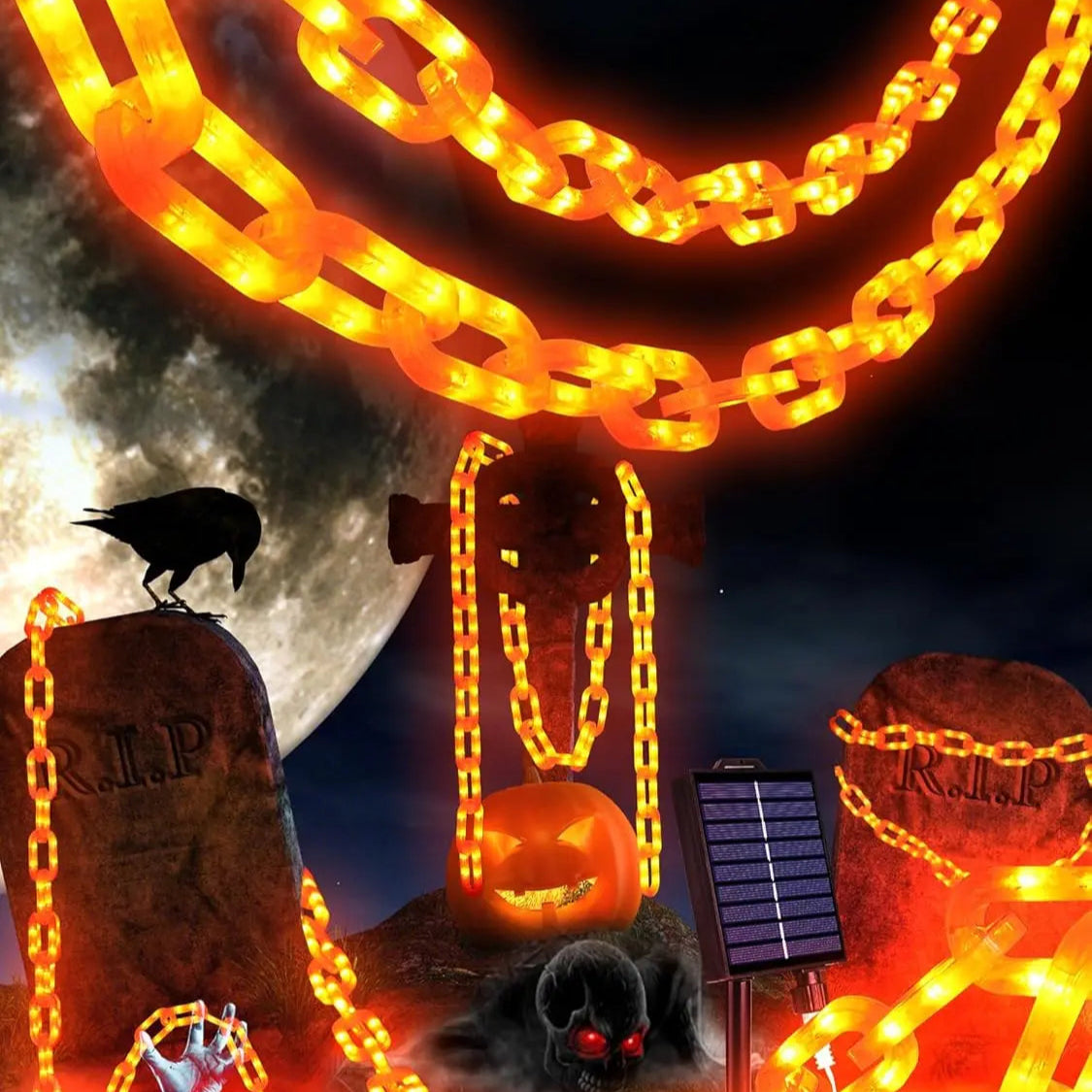Solar/Battery Halloween Decorations Outdoor String Lights 8 Lighting Modes Plastic Chain String Lights with Waterproof 0