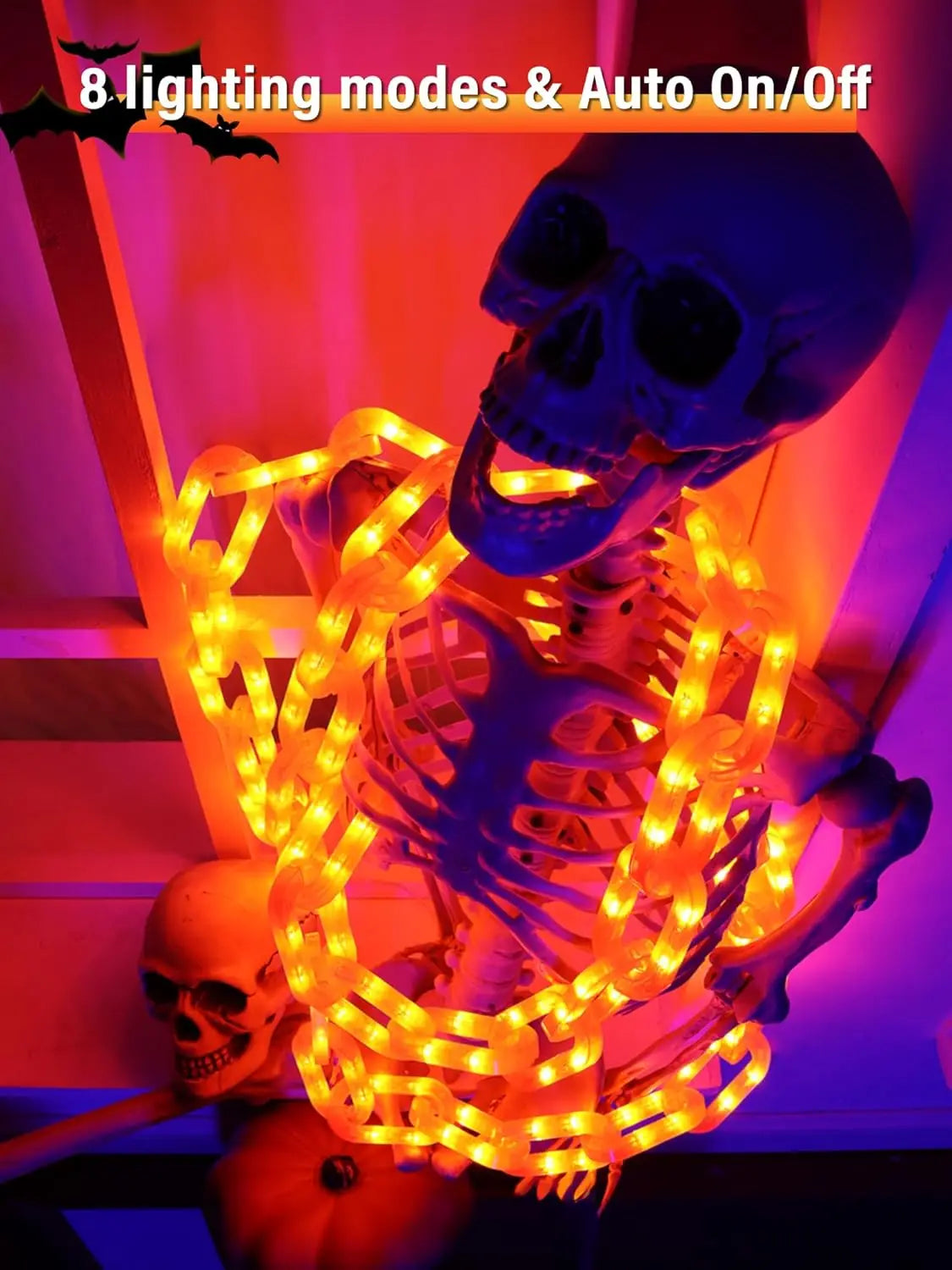 Solar/Battery Halloween Decorations Outdoor String Lights 8 Lighting Modes Plastic Chain String Lights with Waterproof 2