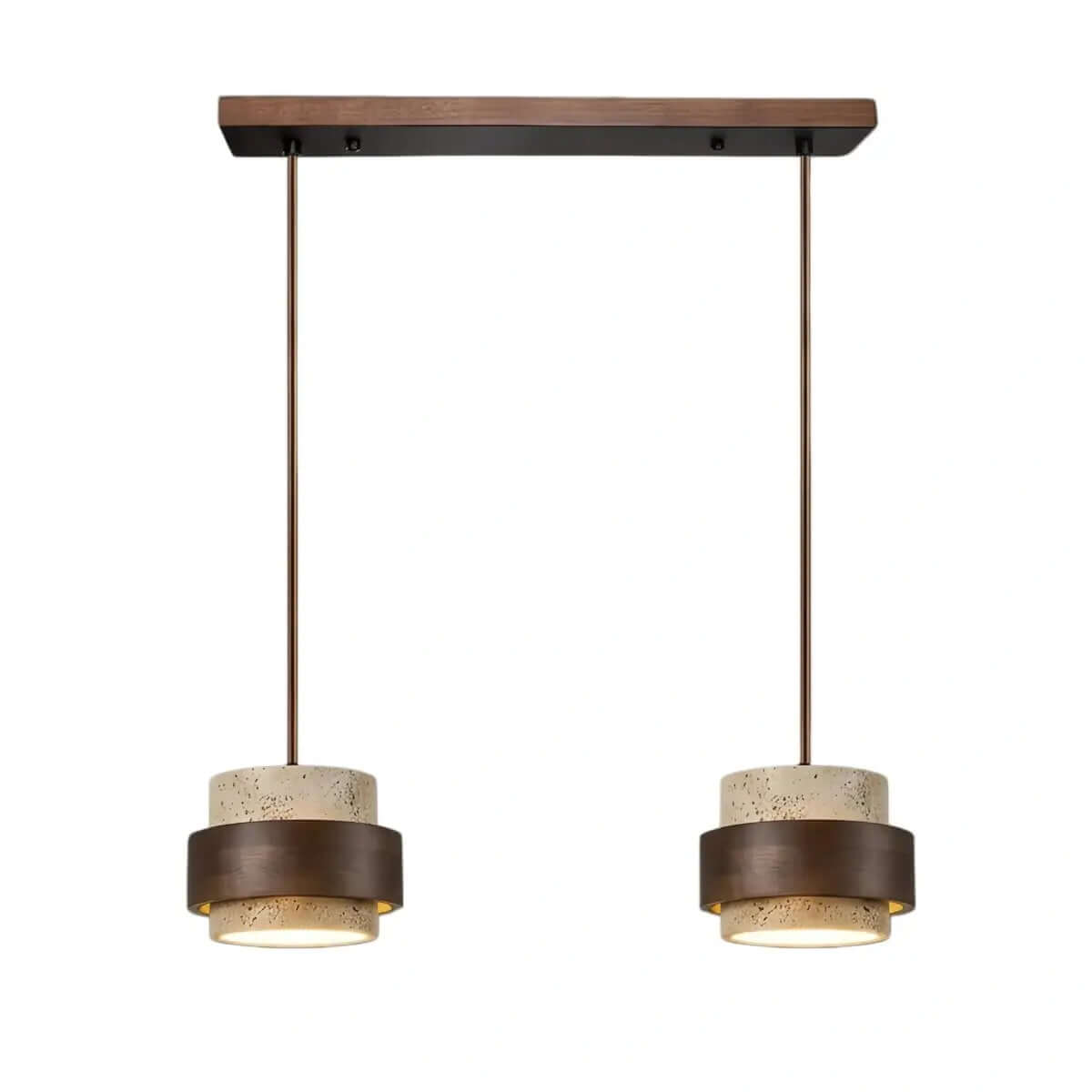 RoyaleGlow Modern Travertine Pendant Light Walnut Wood Hanging Lamp for Dining Room - Royale Basic