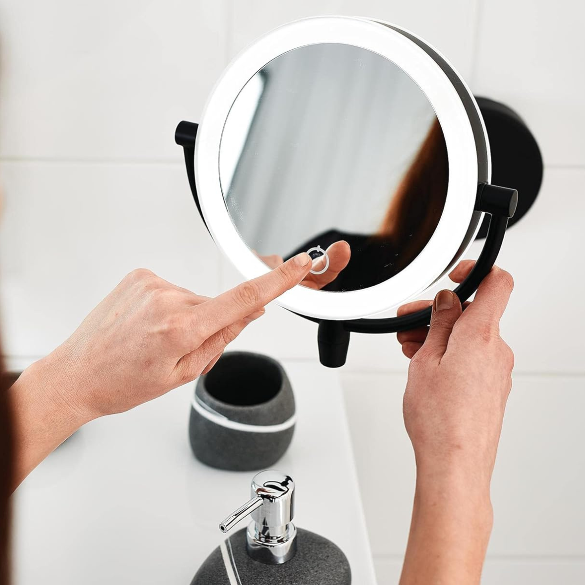 RoyaleGlow Lightup Make-Up Mirror - Touch Control with Dual Magnification - Black