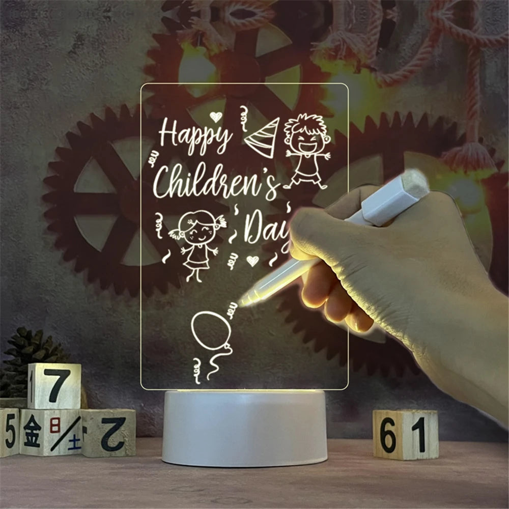 Transparent Luminous LED Night Lights USB Luminous Acrylic Night Light Erasable Write Message Board Calendar Desktop Ornaments 3