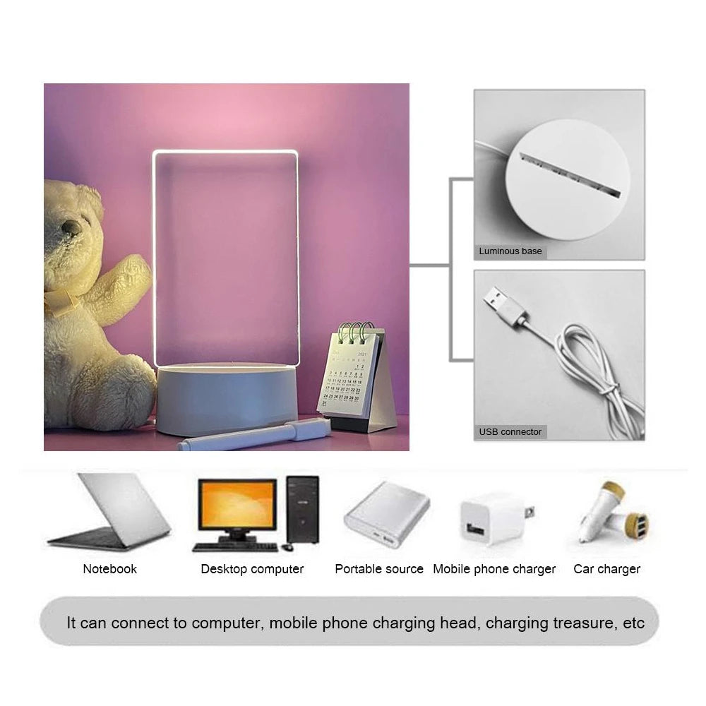 Transparent Luminous LED Night Lights USB Luminous Acrylic Night Light Erasable Write Message Board Calendar Desktop Ornaments 4