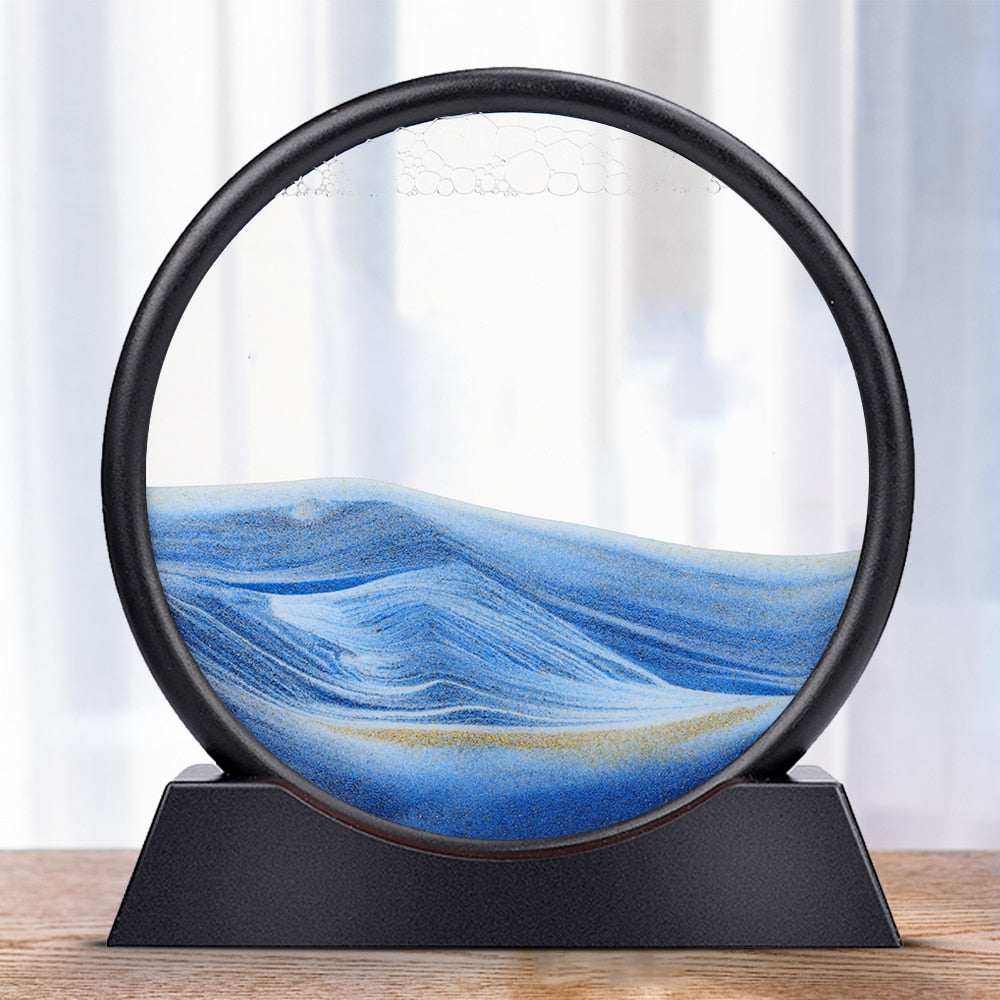 Royaleva Moving Sand Art Sculpture - LED Soothing Desktop Decor - Ocean / 7 inch