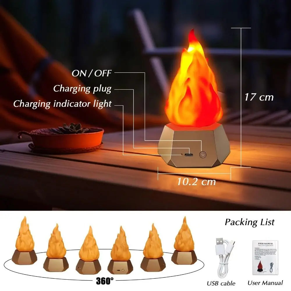 USB Rechargeable Flickering Flame Lamp 35H Runtime 3 Modes Realistic Flame Effect Light Energy Saving Rechargeable Battery 4