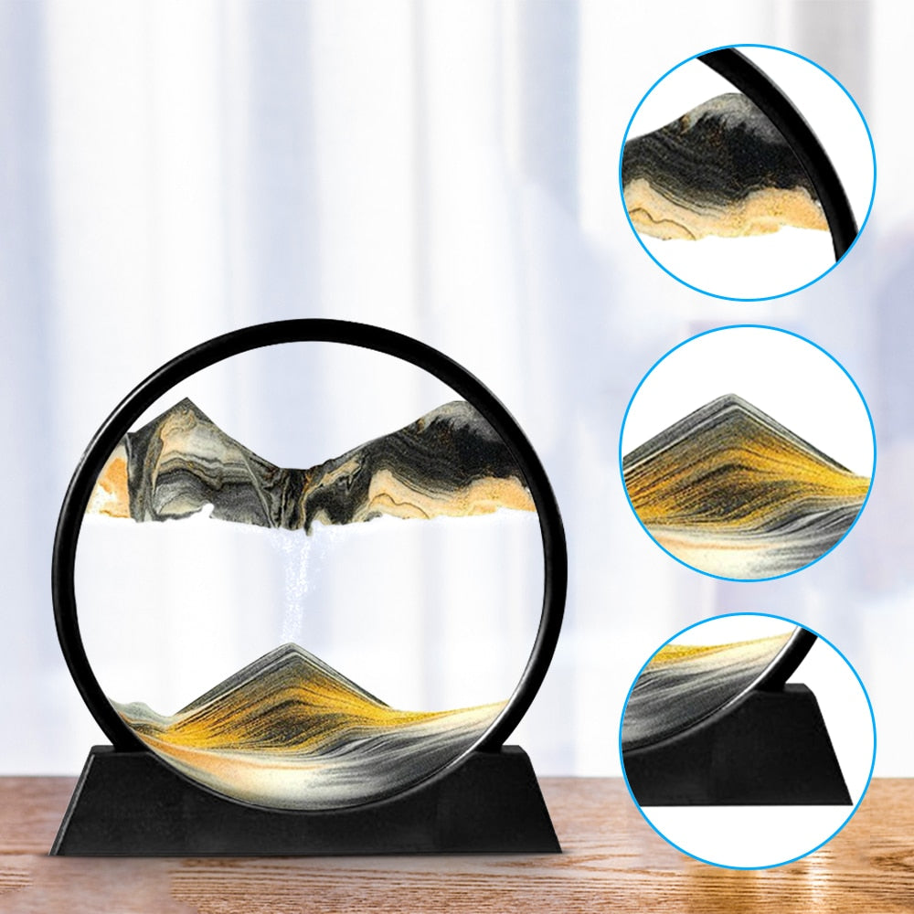 Royaleva Moving Sand Art Sculpture - LED Soothing Desktop Decor - Ocean / 7 inch