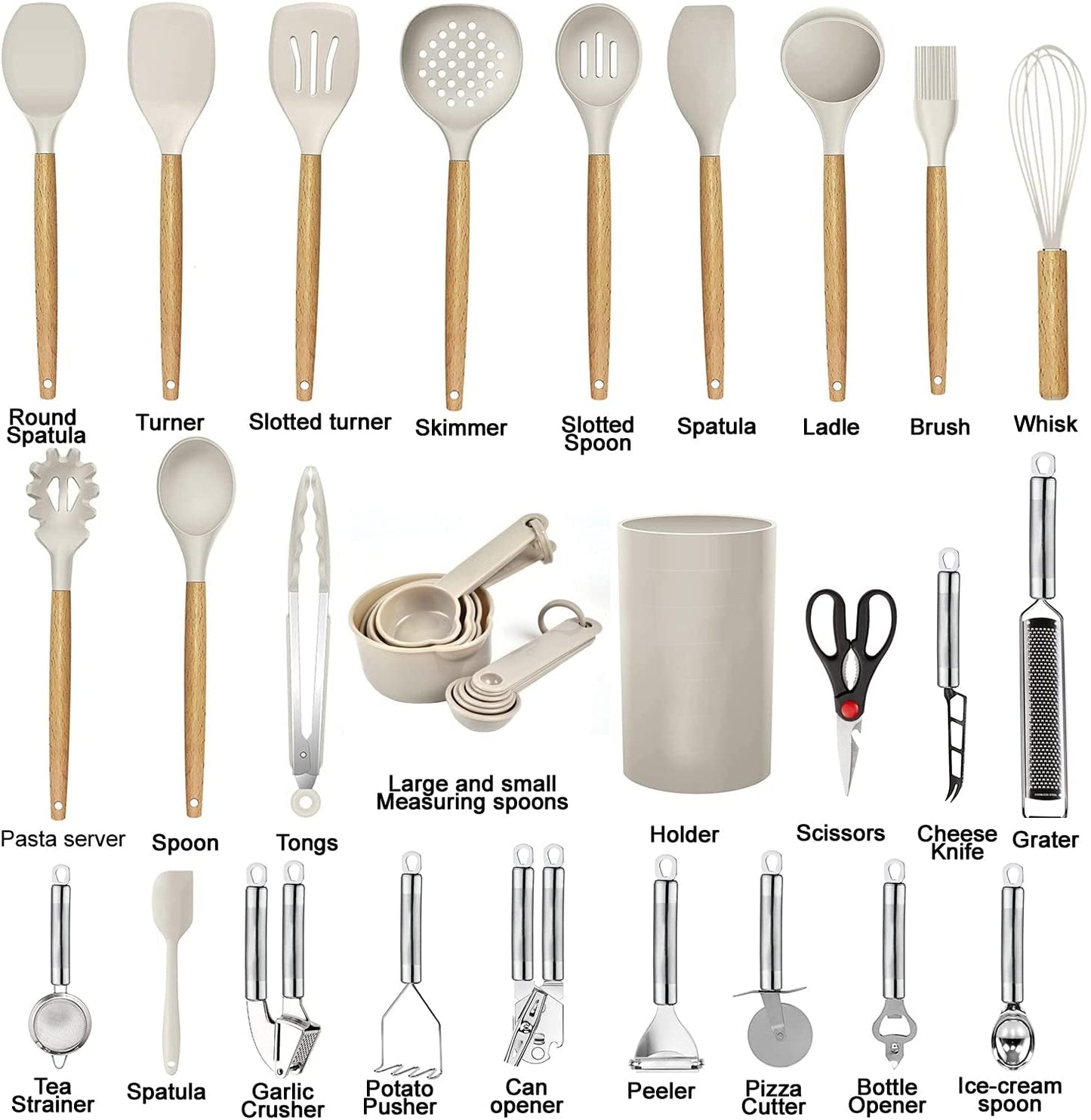 Ultimate Kitchen Utensils Set- 35 Pcs Cooking Utensils & Kitchen Gadgets Tools Set for Nonstick Cookware 1