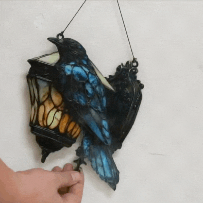 LuxRoyale Halloween Crow Painted Glass Lantern Gothic Acrylic Pendant Light Decor