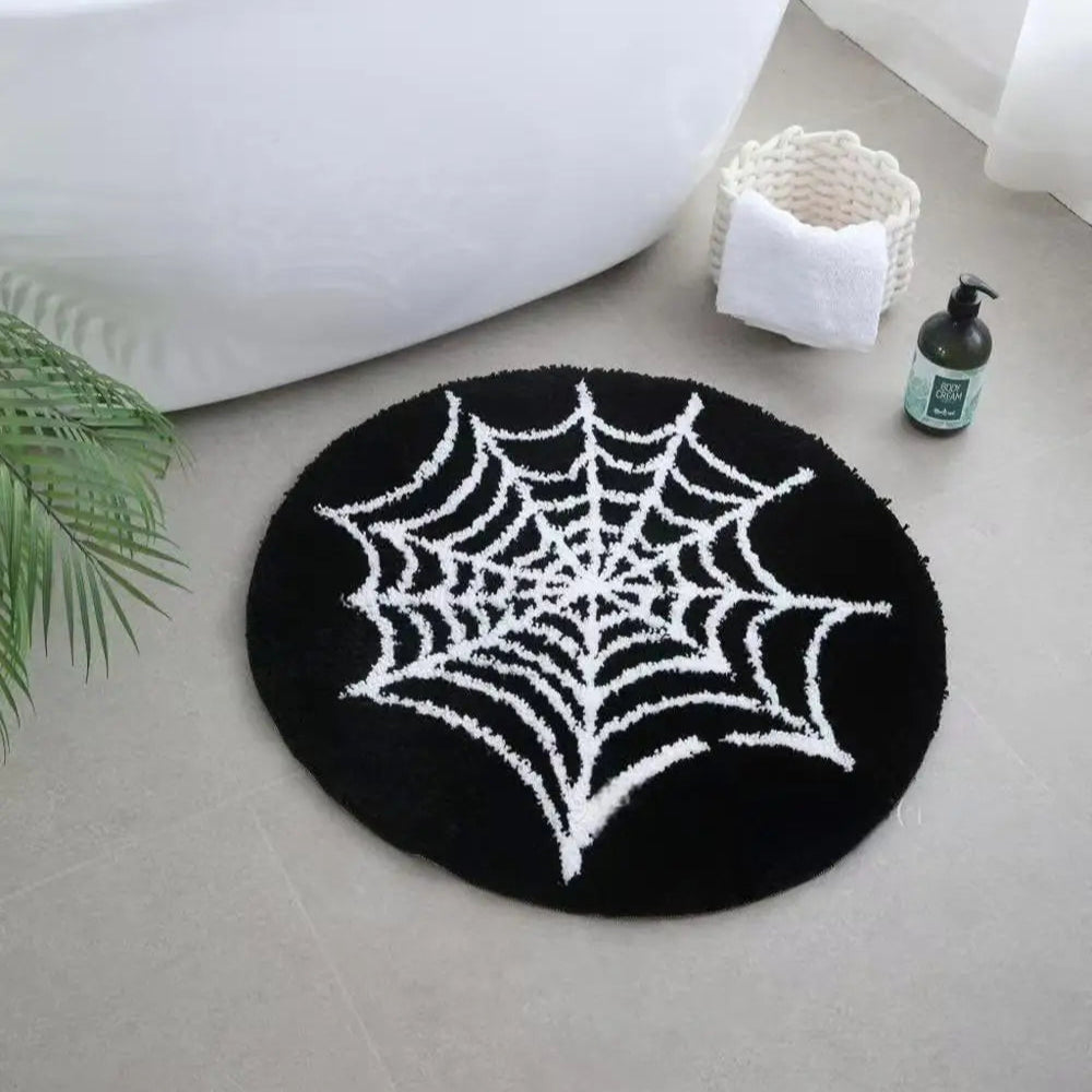 VIAKMA Halloween Round Spider Web Carpet Bathroom Toilet Anti-Slip Absorbent Floor Mat Bedroom Bedside Blanket Home Decoration 1