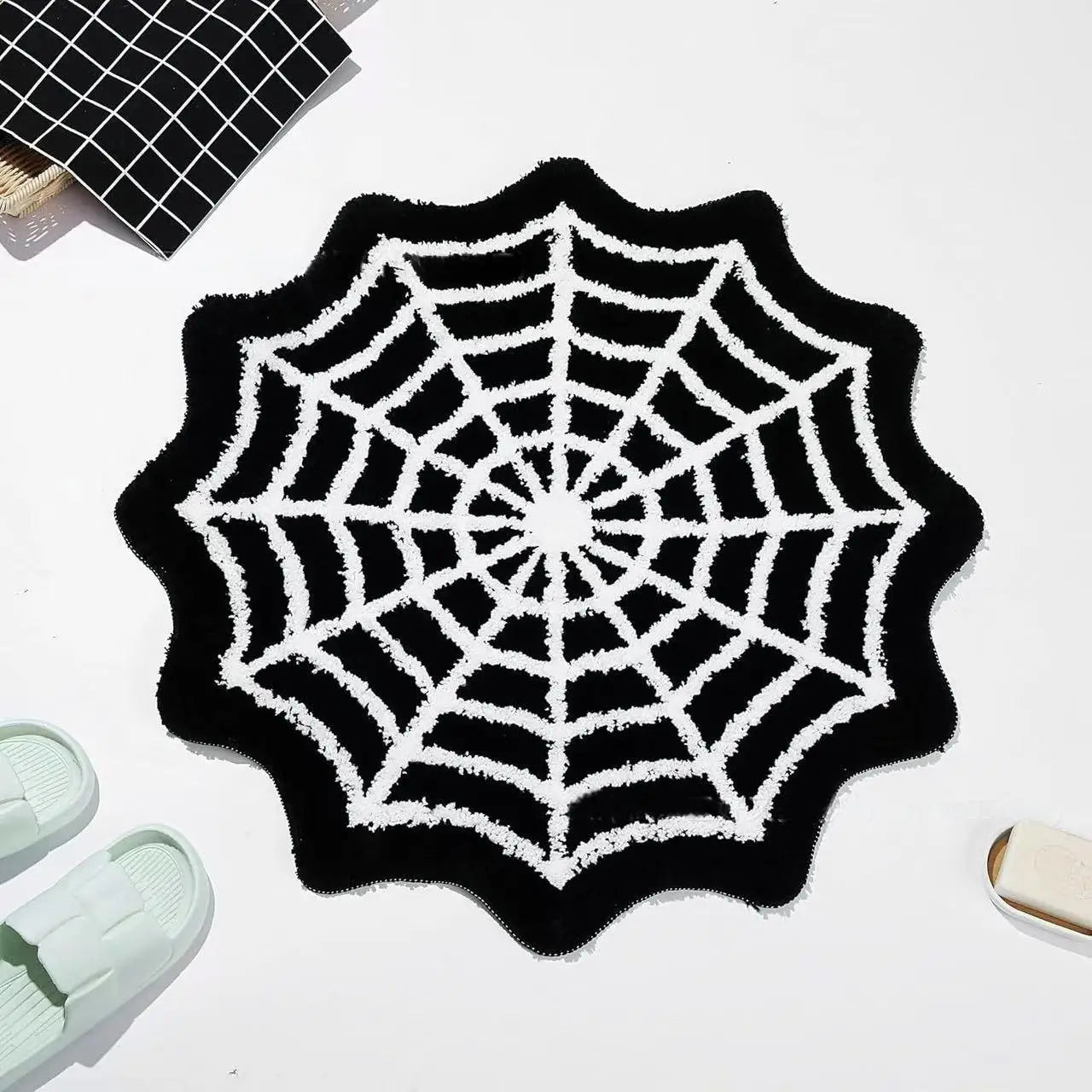 VIAKMA Halloween Round Spider Web Carpet Bathroom Toilet Anti-Slip Absorbent Floor Mat Bedroom Bedside Blanket Home Decoration 2