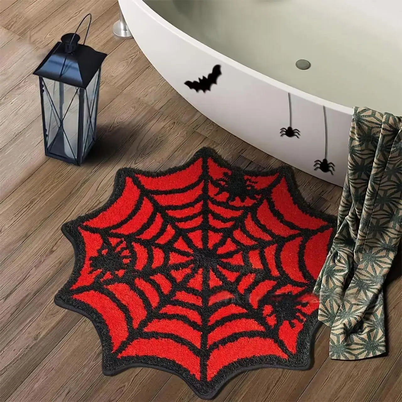 VIAKMA Halloween Round Spider Web Carpet Bathroom Toilet Anti-Slip Absorbent Floor Mat Bedroom Bedside Blanket Home Decoration 3