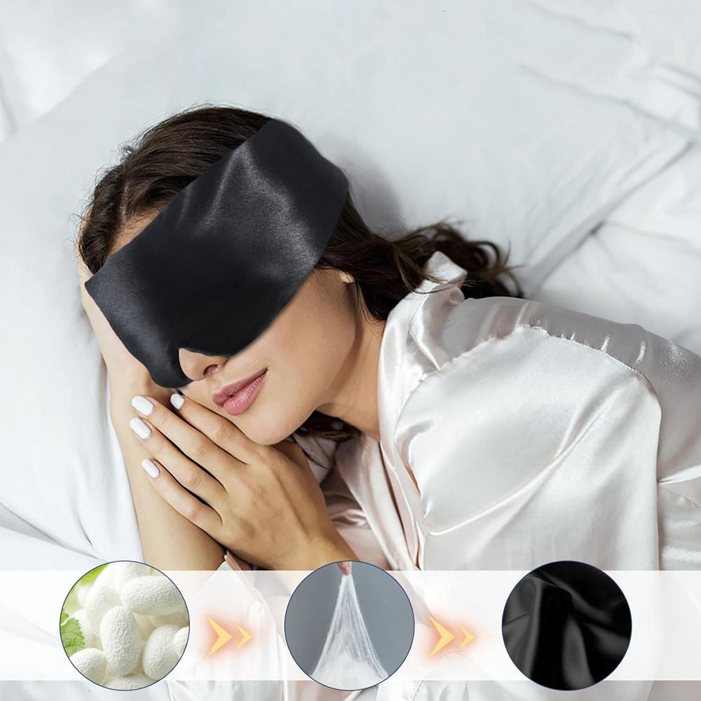 Luxurious 100% mulberry silk sleep mask with full blackout design, contoured nose bridge, adjustable strap, and wide ear-covering band for insomnia and travel comfort.
Let me know if you need alt text for lifestyle images or flat lays!