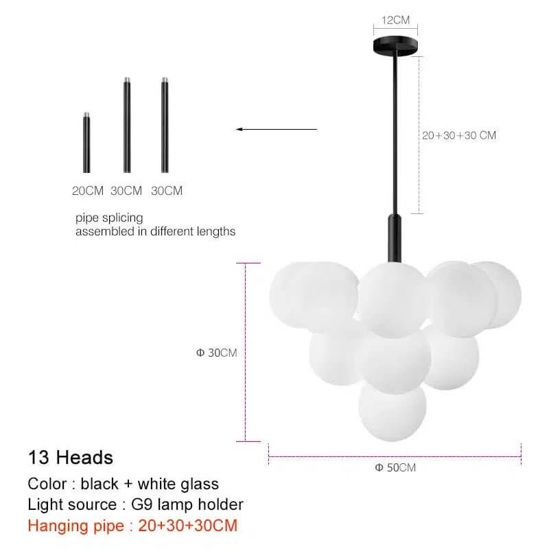 Royelux Modern Brass Globe Chandelier - Frosted Glass Hanging Ceiling Light Fixture - Royale Basic