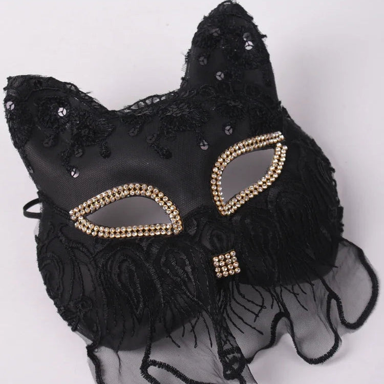 Venice Carnival Cat Mask Black Masquerade Graduation Party Accessories Women Elegant Halloween Cosplay Masks 1