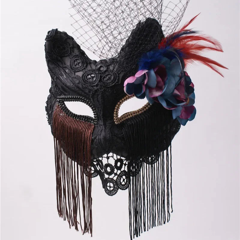 Venice Carnival Cat Mask Black Masquerade Graduation Party Accessories Women Elegant Halloween Cosplay Masks 2