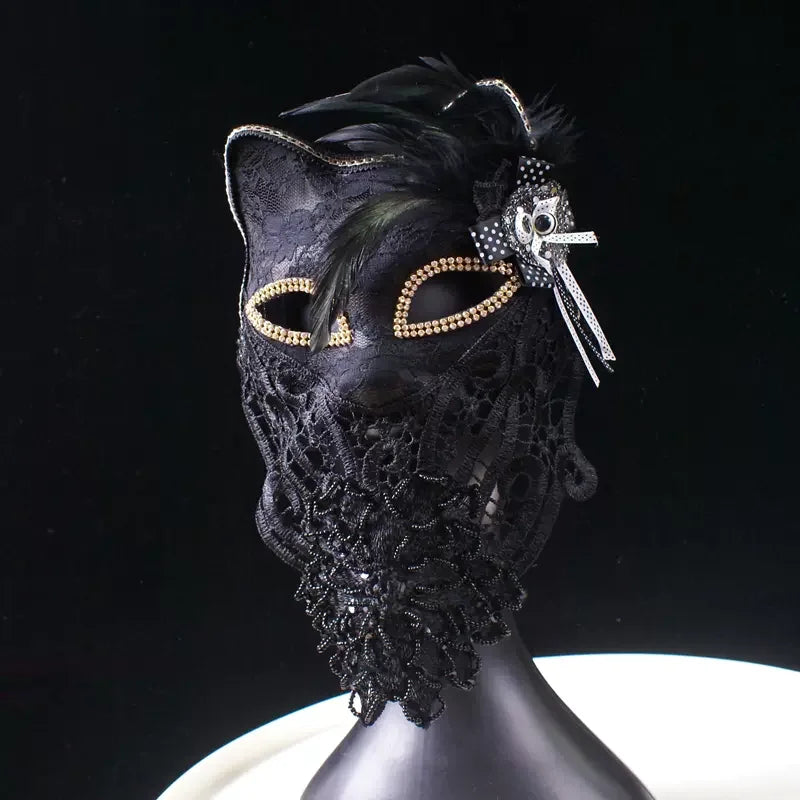 Venice Carnival Cat Mask Black Masquerade Graduation Party Accessories Women Elegant Halloween Cosplay Masks 3