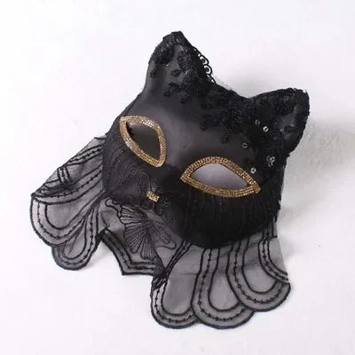 Venice Carnival Cat Mask Black Masquerade Graduation Party Accessories Women Elegant Halloween Cosplay Masks 7