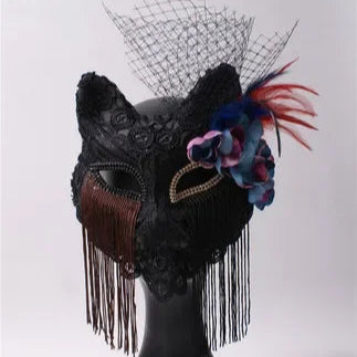 Venice Carnival Cat Mask Black Masquerade Graduation Party Accessories Women Elegant Halloween Cosplay Masks 8