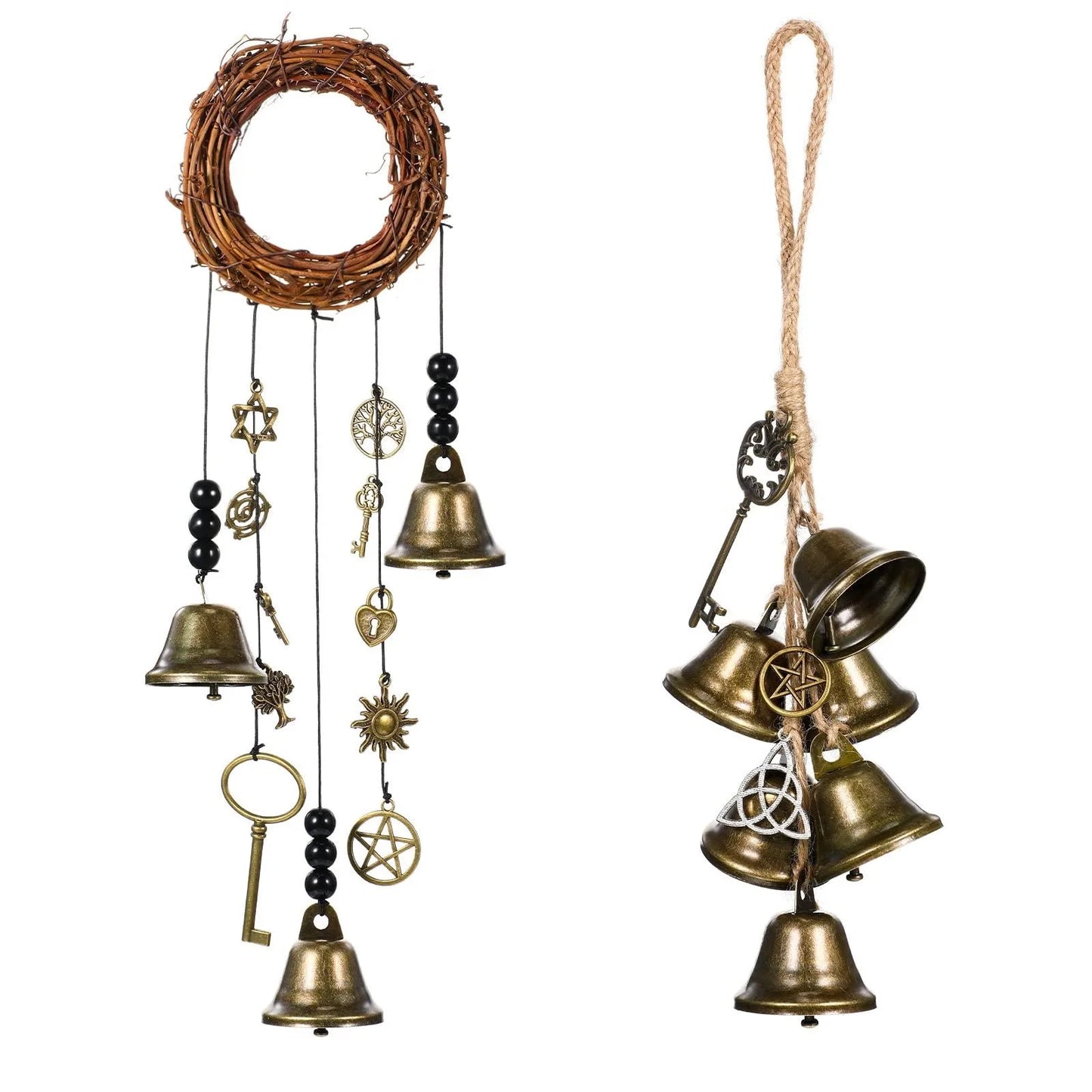 Witch Bells Protection Hangers Wreath Handmade Hanging Magic Wind Chimes for Home Door Doorknob Witchcraft Decora 0