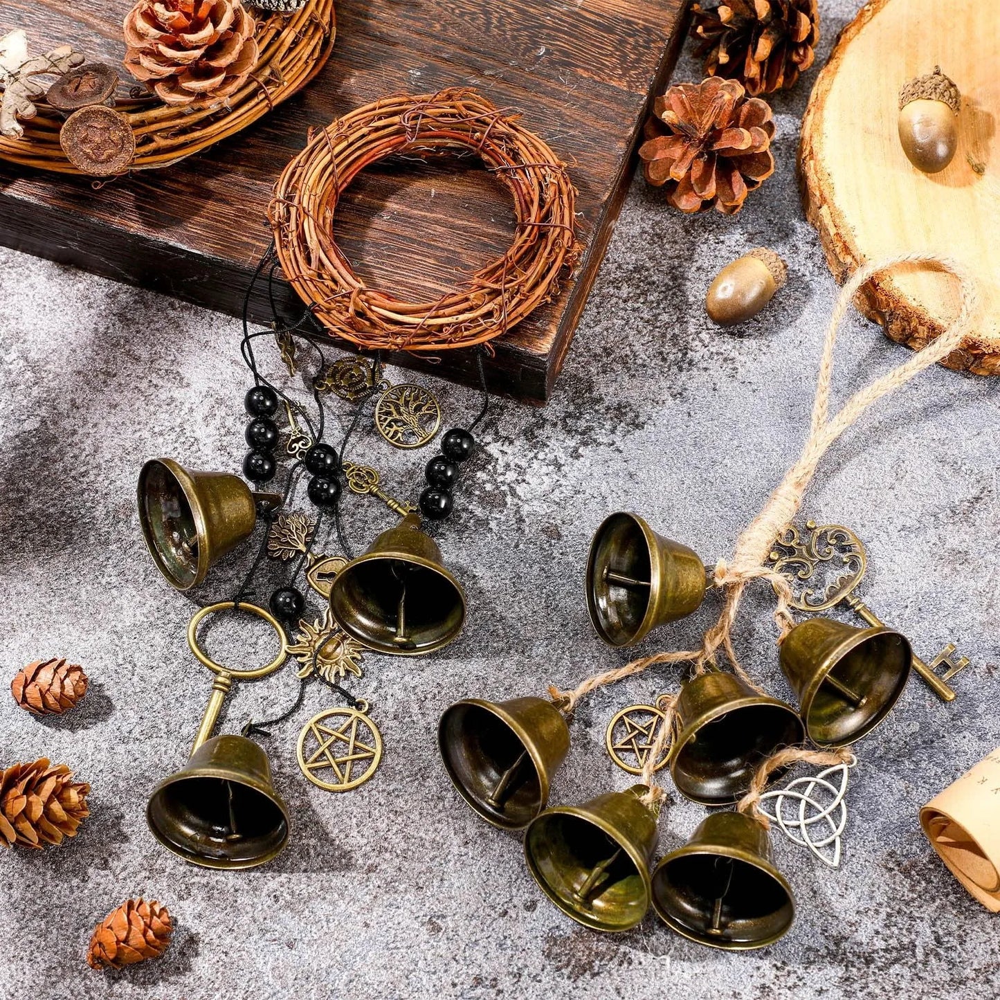 Witch Bells Protection Hangers Wreath Handmade Hanging Magic Wind Chimes for Home Door Doorknob Witchcraft Decora 2