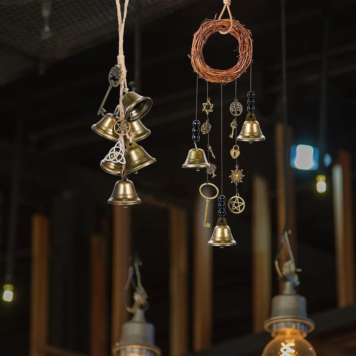 Witch Bells Protection Hangers Wreath Handmade Hanging Magic Wind Chimes for Home Door Doorknob Witchcraft Decora 3