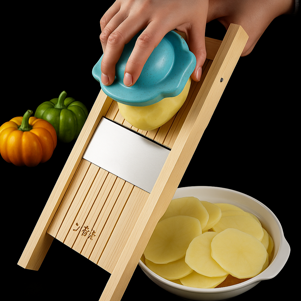 Royallure Wooden Vegetable Cutter Adjustable Slicer 0.5–7mm for Chips & Fruit