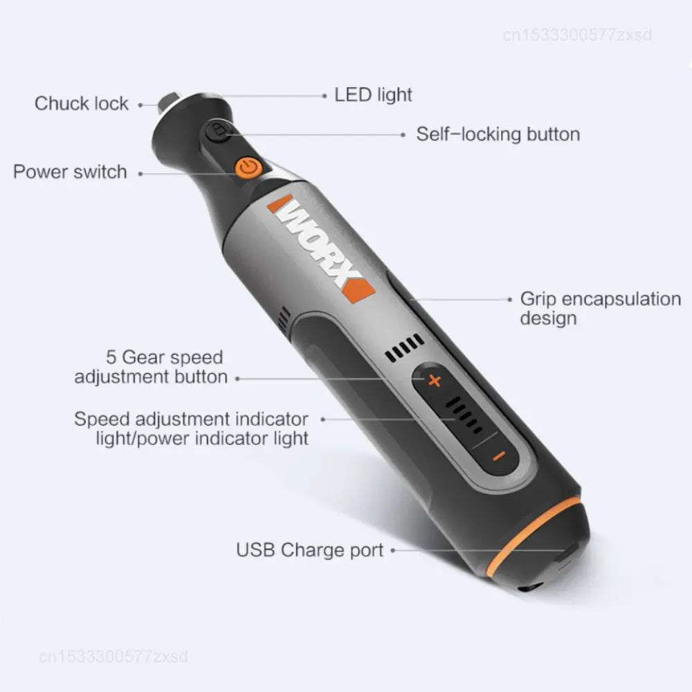 Worx 8V Rotary Tool WX106 Cordless Mini Drill Engraving Grinding Polishing Machine USB Charger Variable Speed Power Tools Set 1