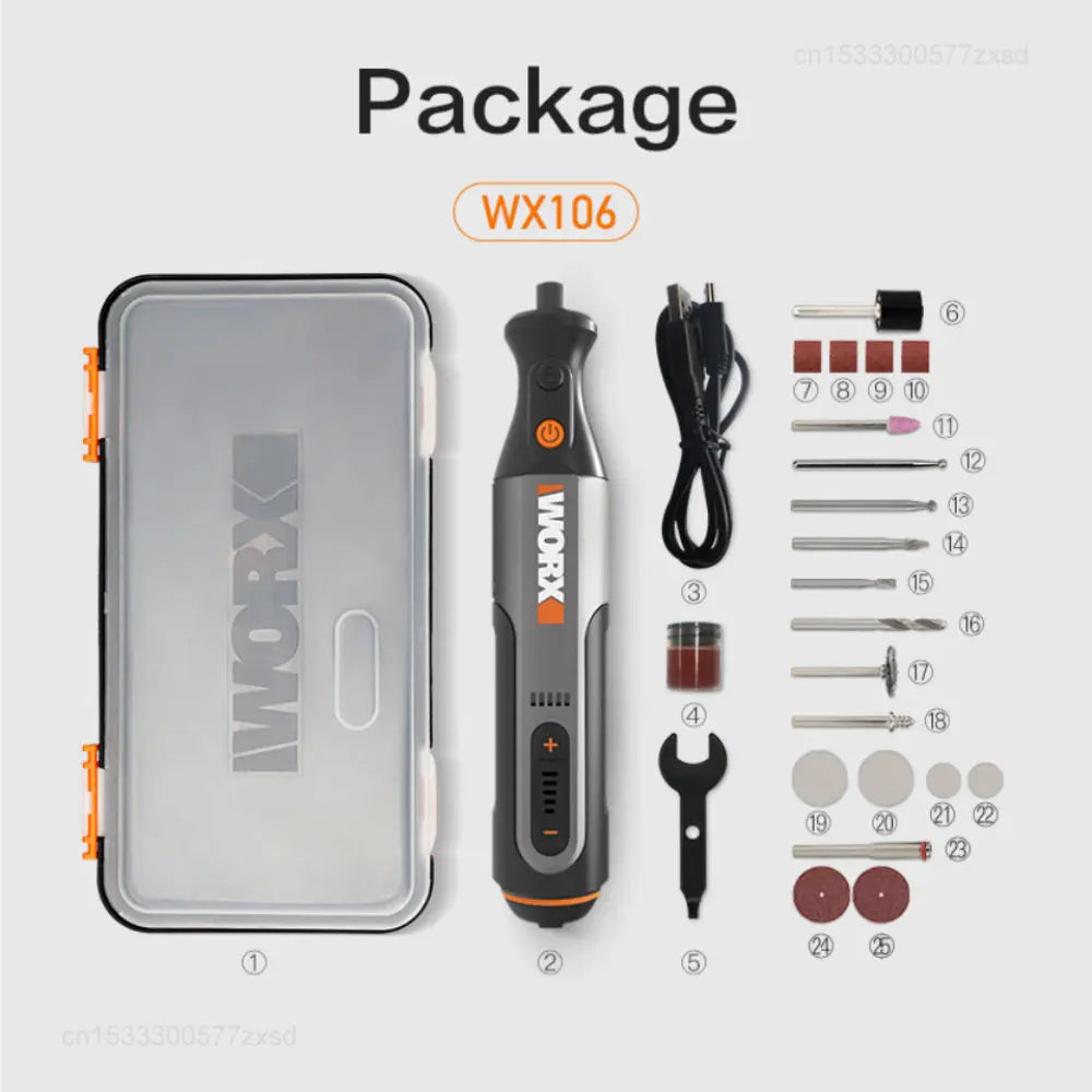 Worx 8V Rotary Tool WX106 Cordless Mini Drill Engraving Grinding Polishing Machine USB Charger Variable Speed Power Tools Set 5