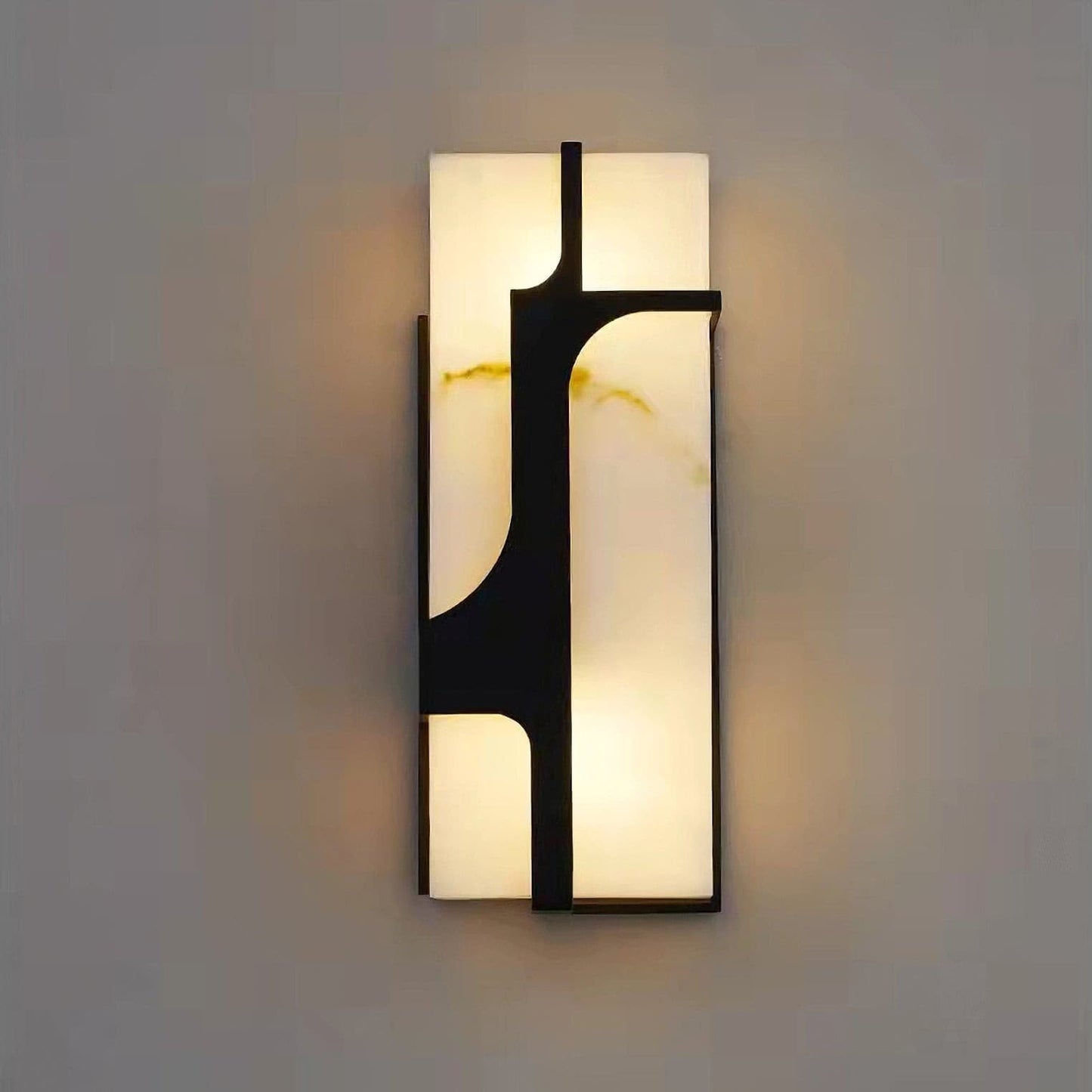 LuxRoyale Ariel Alabaster Wall Lamp With Brass Frame For Modern Living Rooms And Hallways